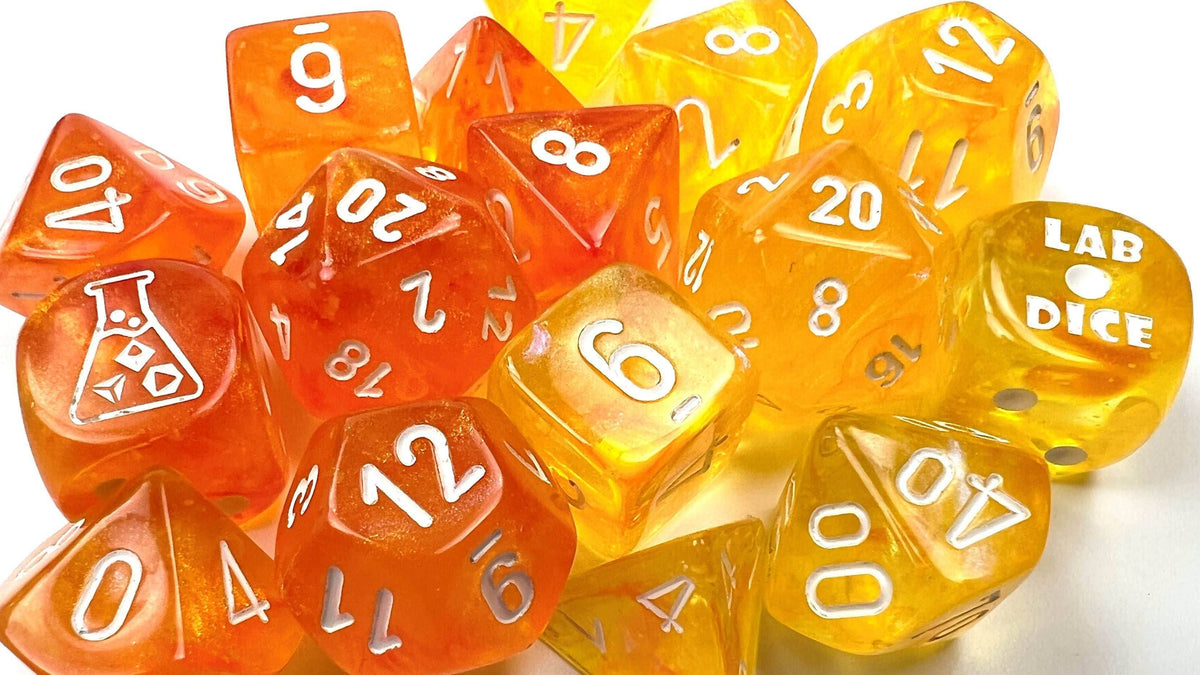 Borealis® Polyhedral Blood Orange/white Luminary™ 7-Die Set (with bonus die) - 