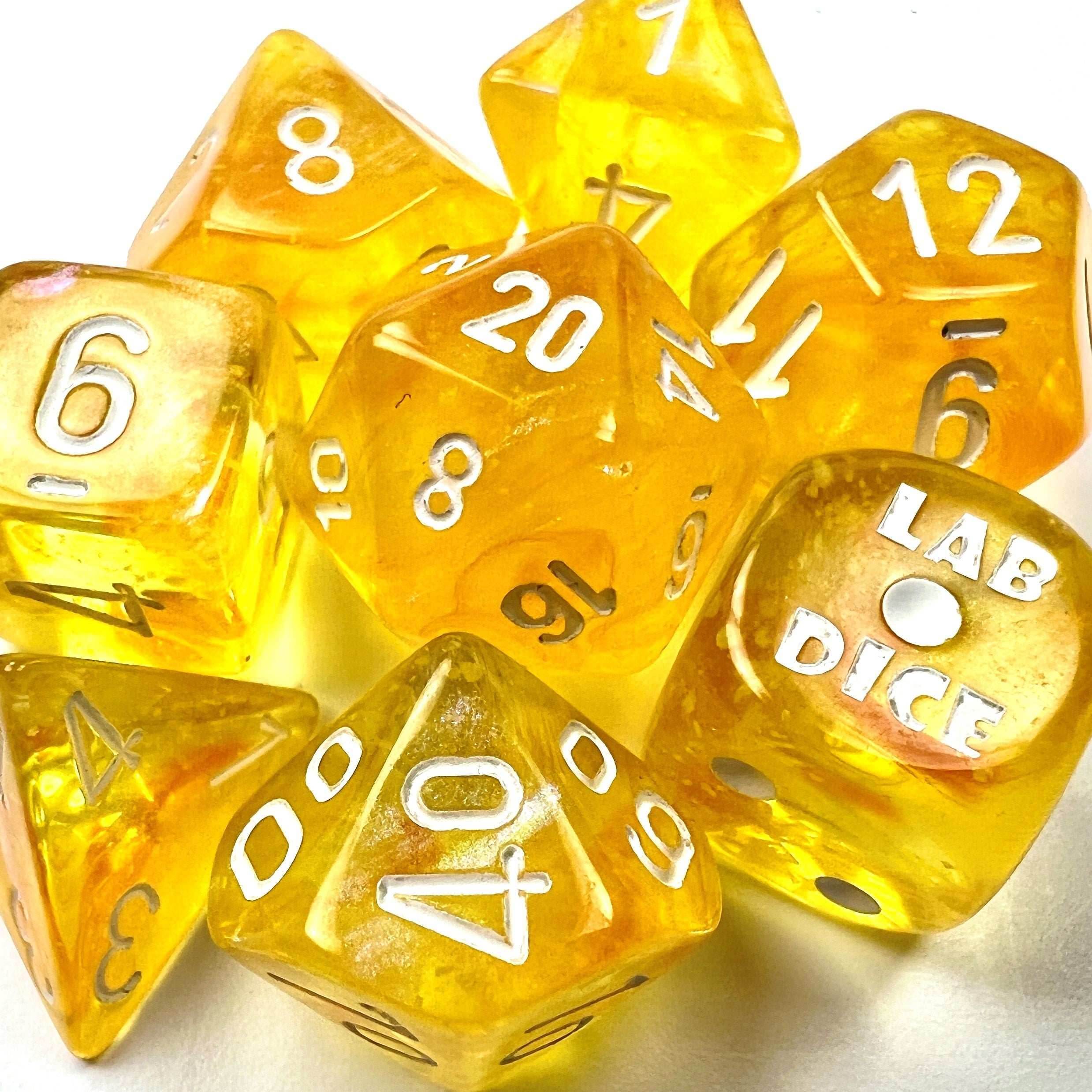 Borealis® Polyhedral Canary/white Luminary™ 7-Die Set (with bonus die) - 