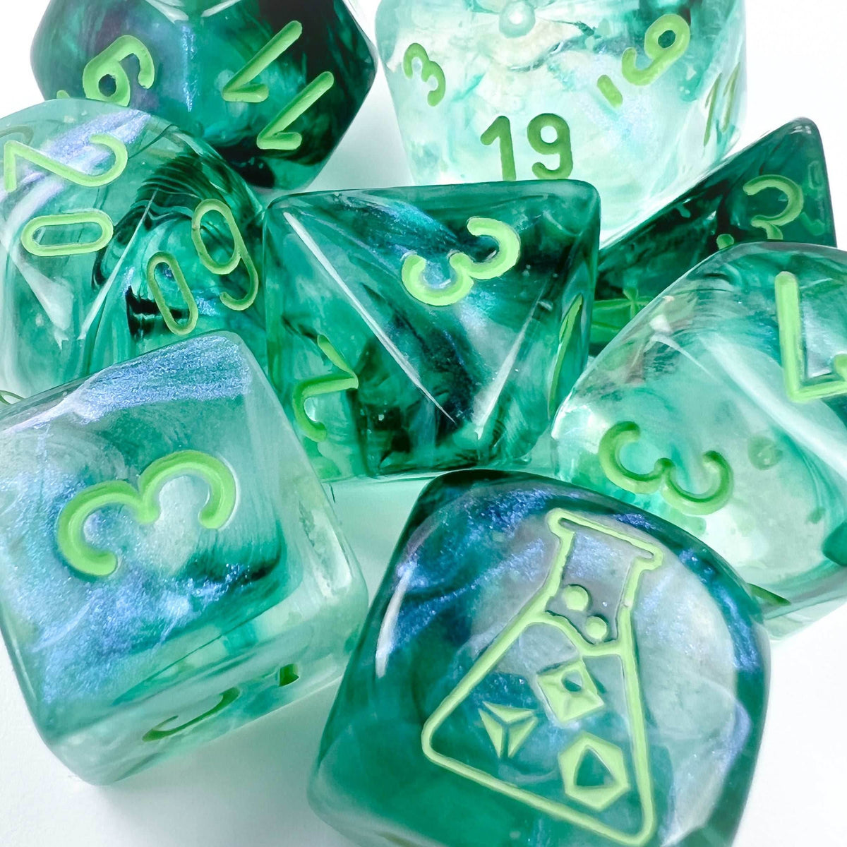 Borealis® Polyhedral Kelp/light green Luminary™ 7-Die Set (with bonus die) - 