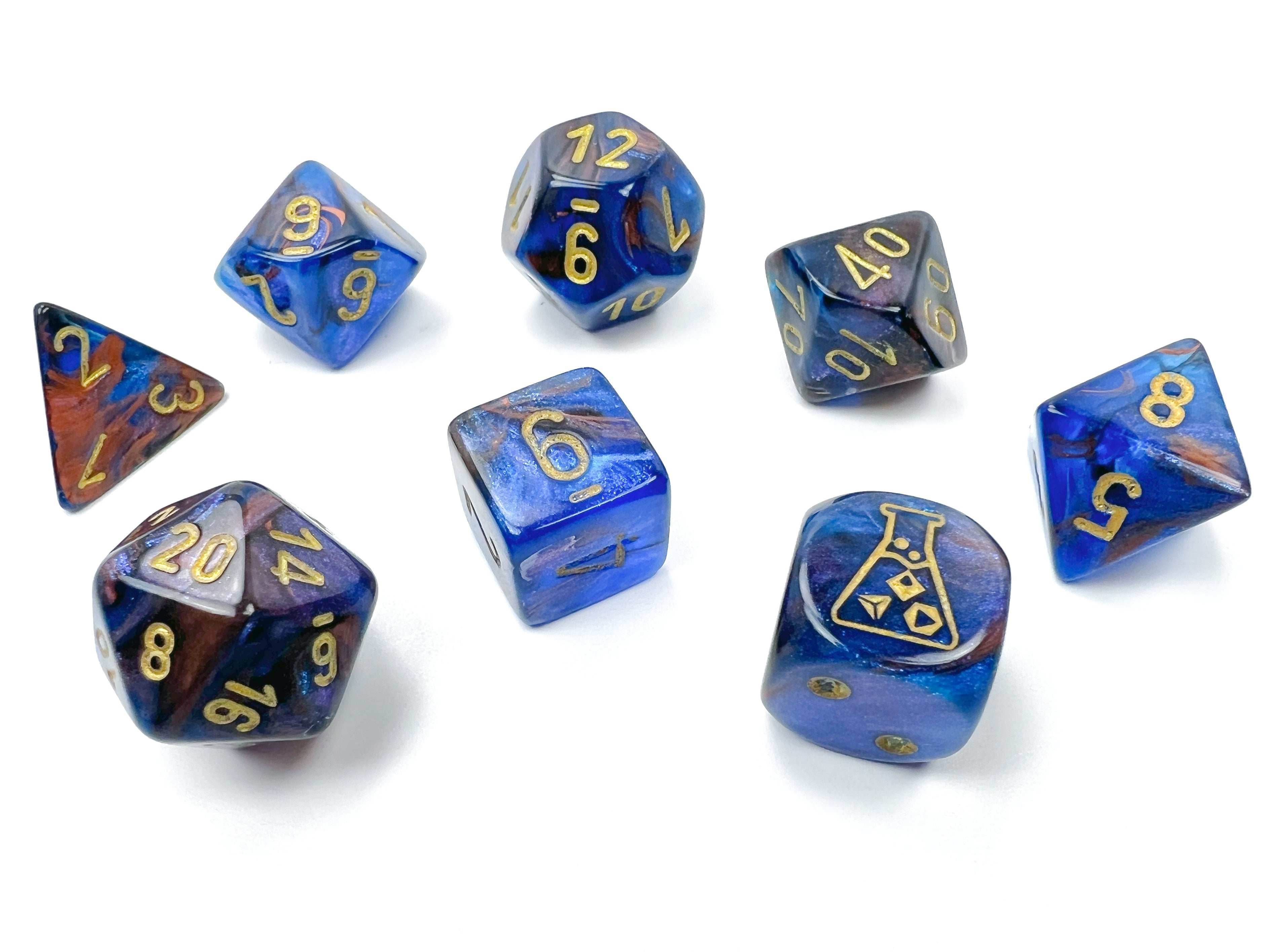Lustrous® Polyhedral Azurite/gold 7-Die Set (with bonus die) - 