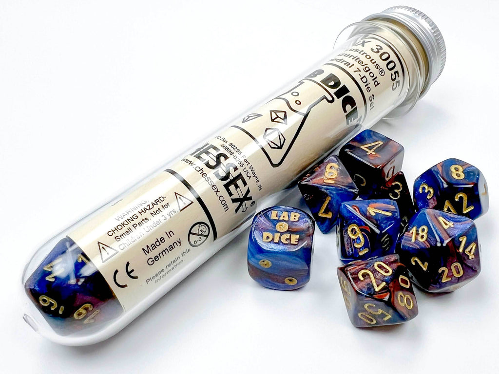 Lustrous® Polyhedral Azurite/gold 7-Die Set (with bonus die) - 