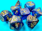 Lustrous® Polyhedral Azurite/gold 7-Die Set (with bonus die) - 