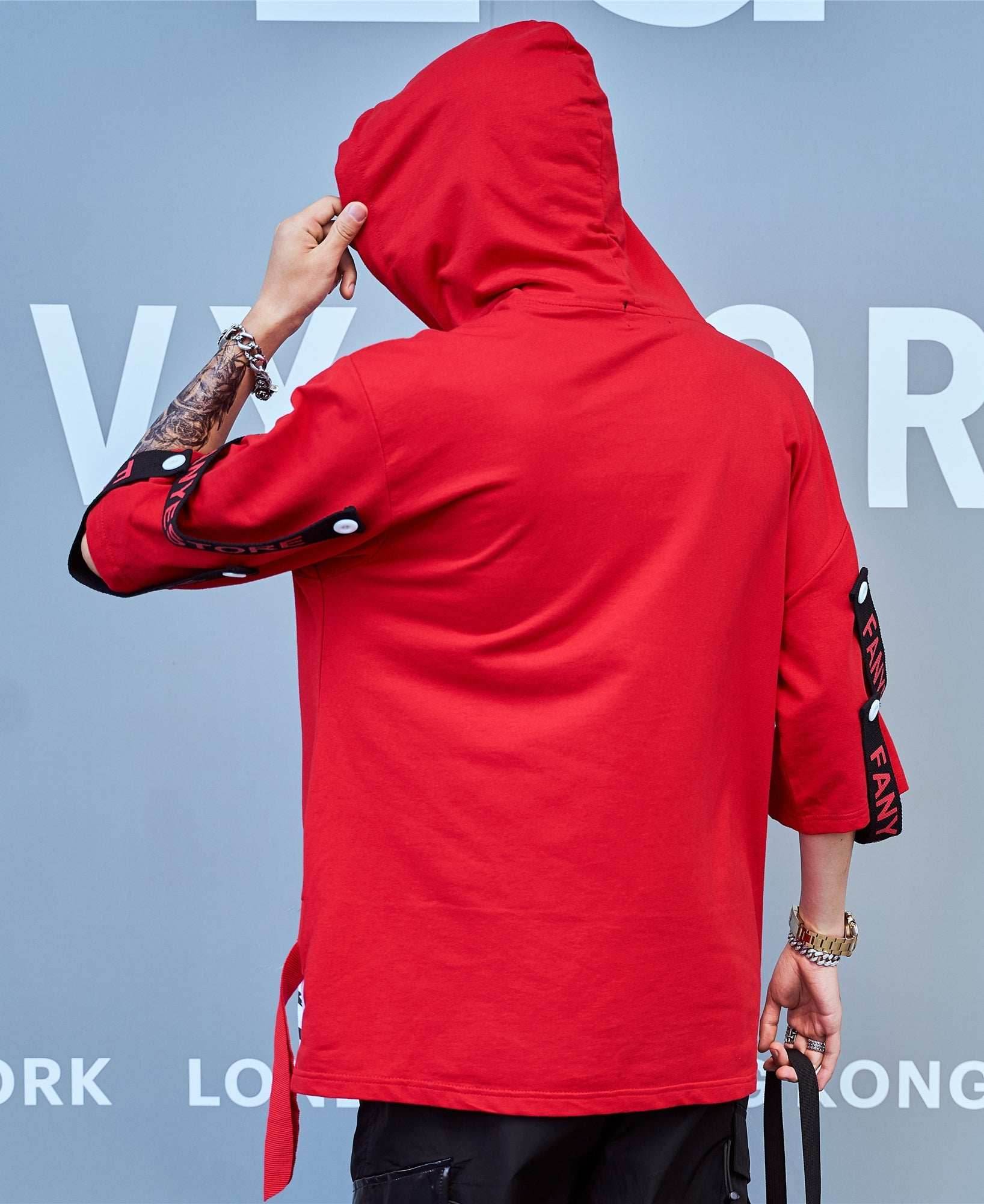 Red Solo Movement Short Sleeves Hoodie - Red / S