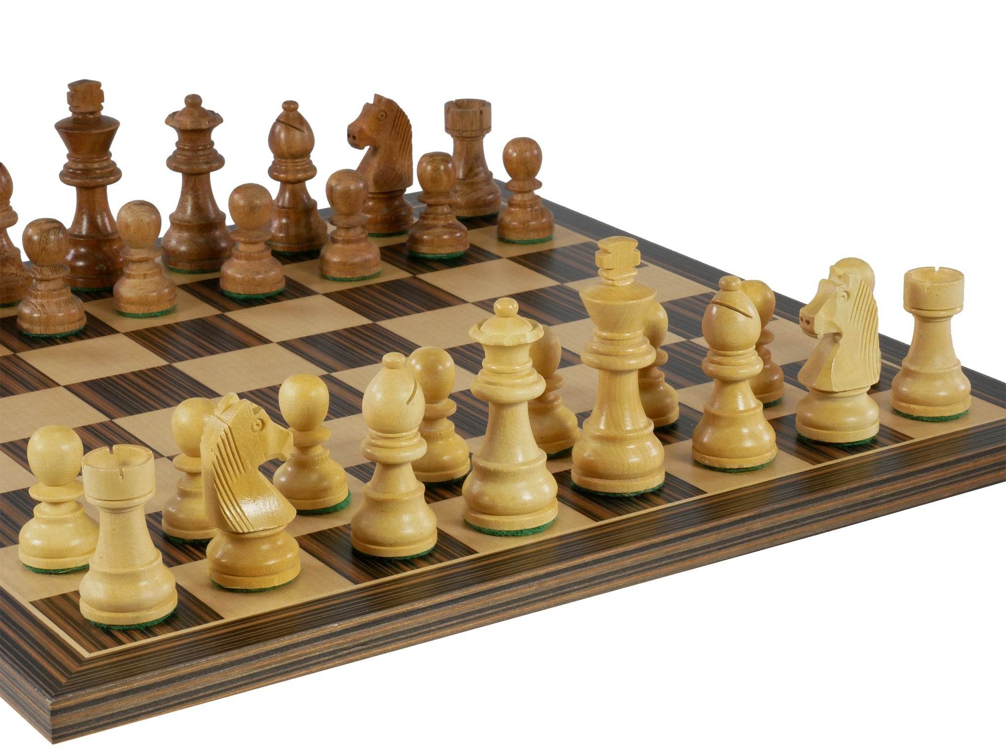 Chess Set - Sheesham/Boxwood German Knight on Ebony/Maple Chess Board - 
