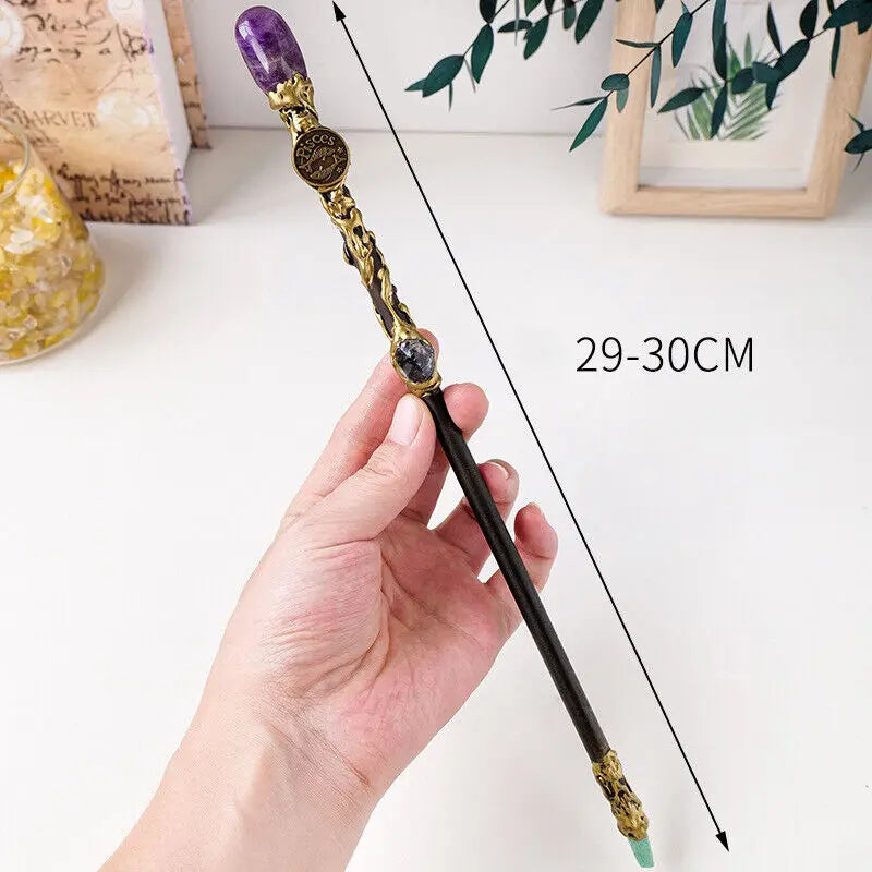 30cm Witch Magic Wand Princess Fairy Wands Crystal Amethyst Altar Wand Witch Stick Wizard Weapon Ritual Tool Altar Adornment