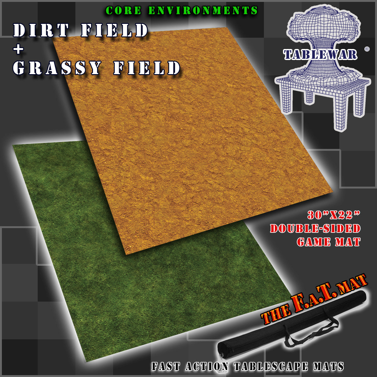 30x22" Double-Sided 'Dirt Field' + 'Grassy Field' F.A.T. Mat Battle Gaming Mat