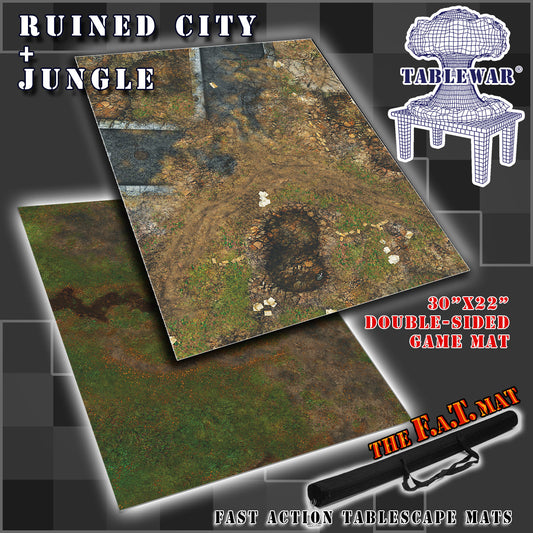 30x22" Double-Sided 'Ruined City' + 'Jungle' F.A.T. Mat Battle Gaming Mat