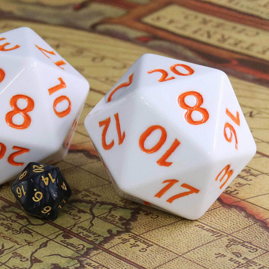 55mm Titan d20 (White with Orange) Huge d20 for DND RPG - 