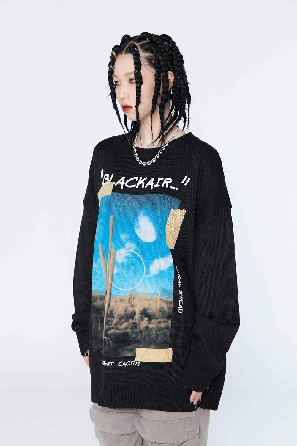 Desert Cactus Knit Sweater - Black / S