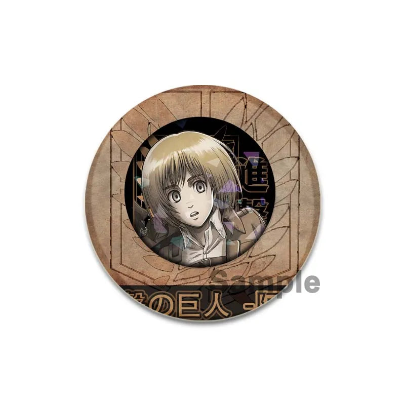 32/44/58mm Attack on Titan Badge Handmade Cartoon Brooches Eren Levi Armin Arlert Erwin Lapel Pin Backpack Hat Bag Decoration