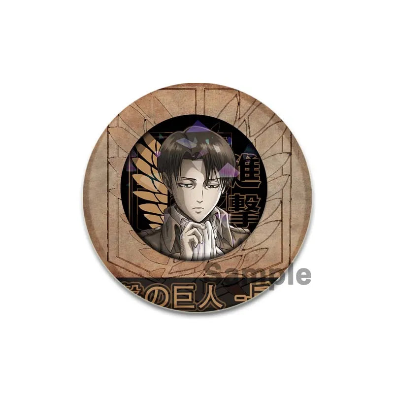 32/44/58mm Attack on Titan Badge Handmade Cartoon Brooches Eren Levi Armin Arlert Erwin Lapel Pin Backpack Hat Bag Decoration