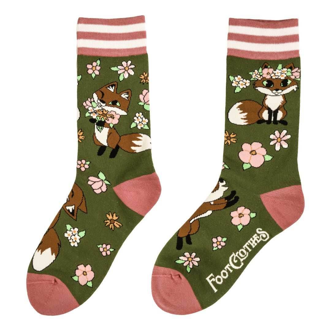 Floral Foxes Crew Socks - 
