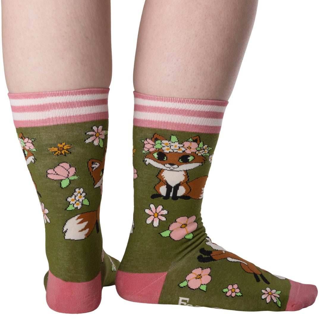 Floral Foxes Crew Socks - 
