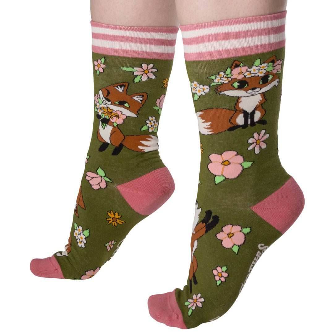 Floral Foxes Crew Socks - 
