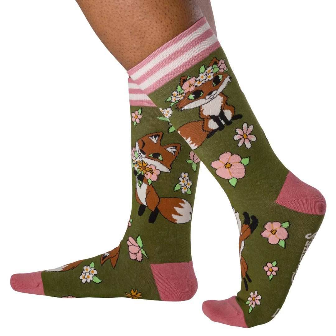 Floral Foxes Crew Socks - 