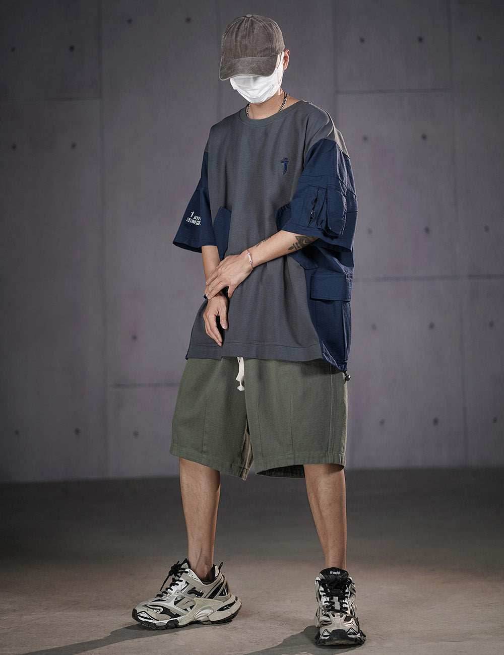 HiT38 Double Patchwork I-Tech Tee - Grey / M