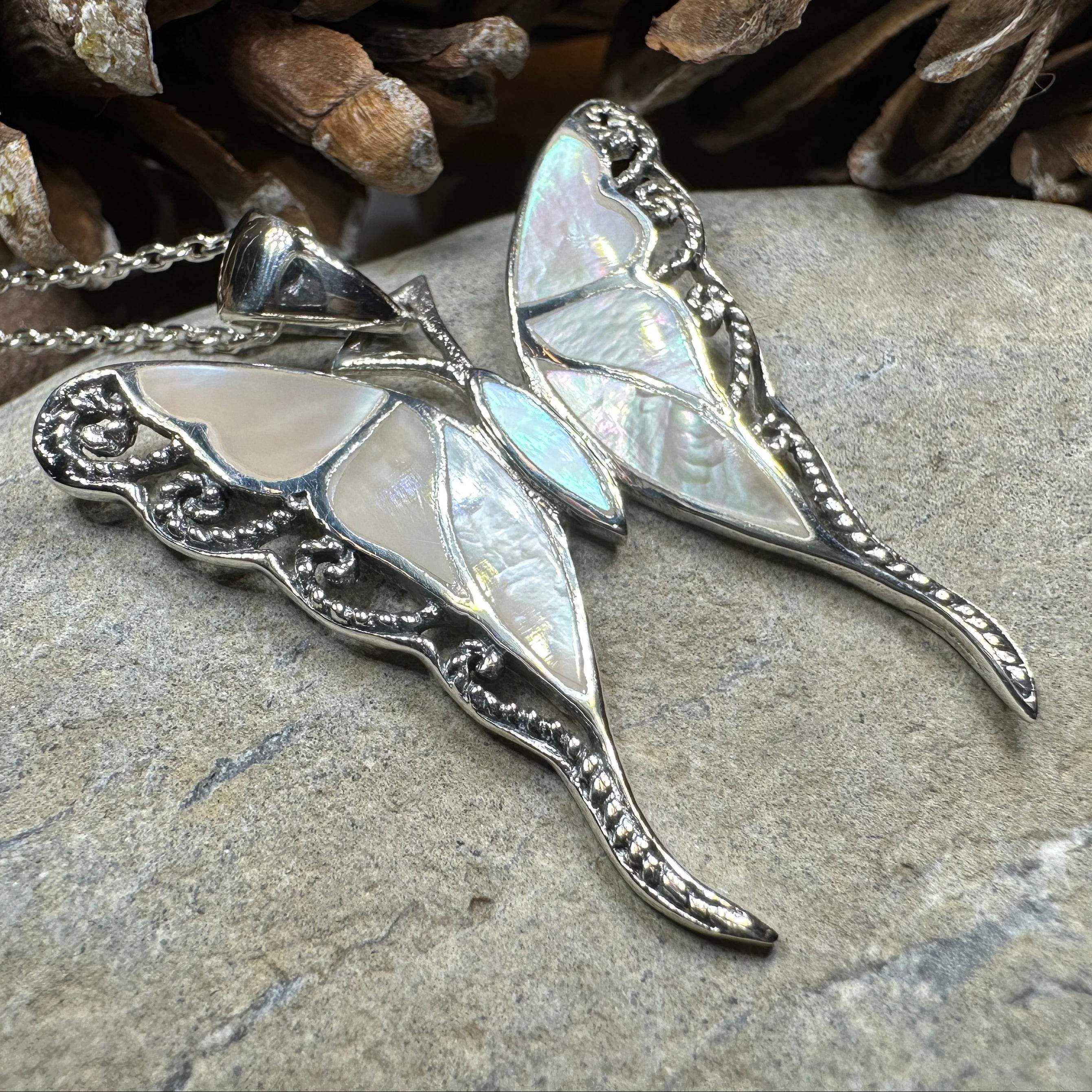Whitney Butterfly Necklace - blue abalone shell