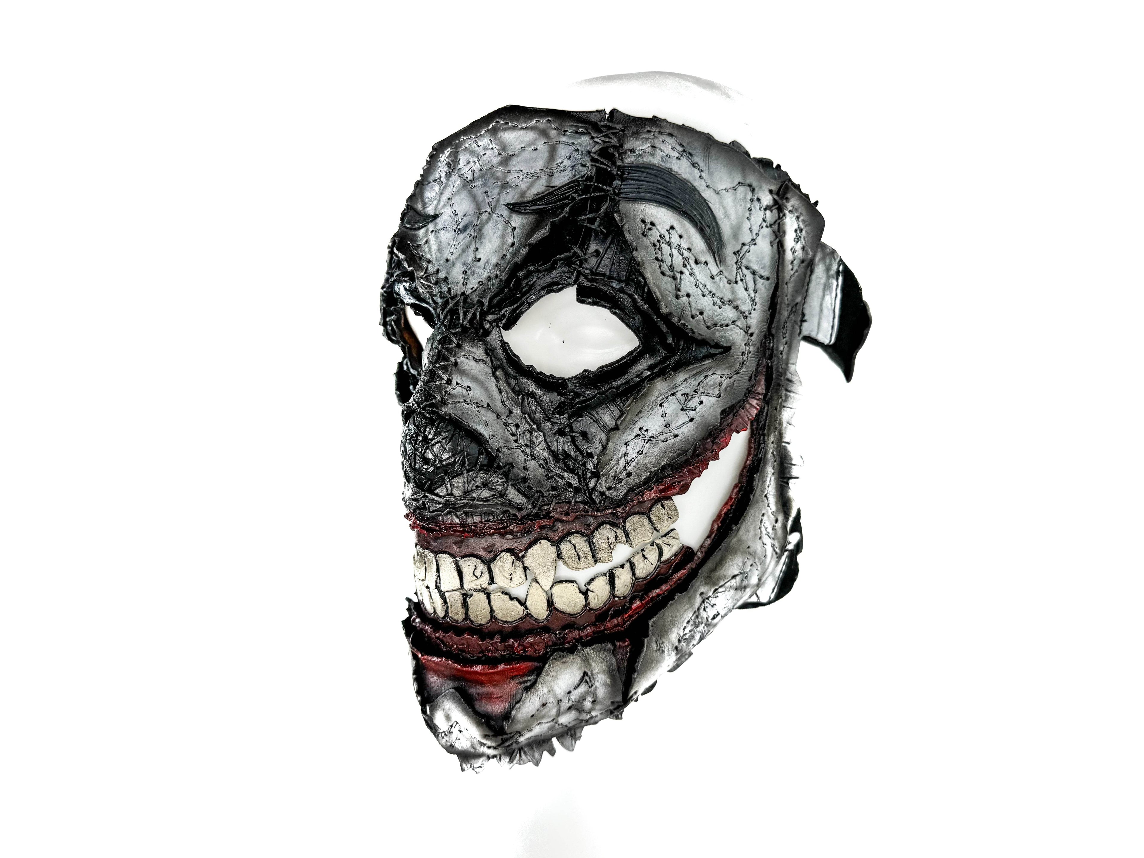 Genuine Leather Mask - GigaMyme Clown - Handmade Mime Full Face Cover for Halloween, Performance or Cosplay Costume - 