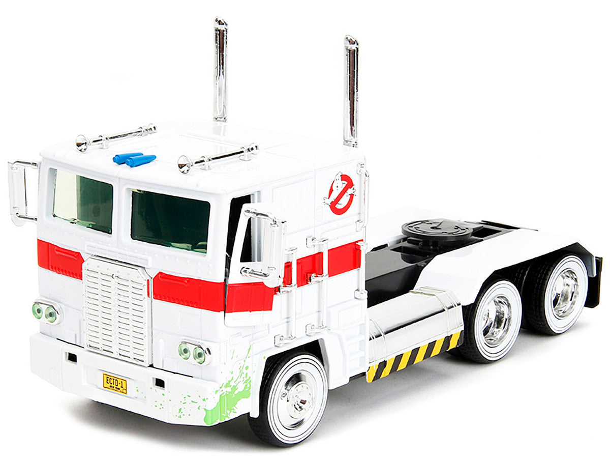 G1 Autobot Optimus Prime Truck White with Robot on Chassis from "Transformers" TV Series - "Ghostbusters" (1984) Movie Crossover "Hollywood Rides" Series 1/24 Diecast Model by Jada-4