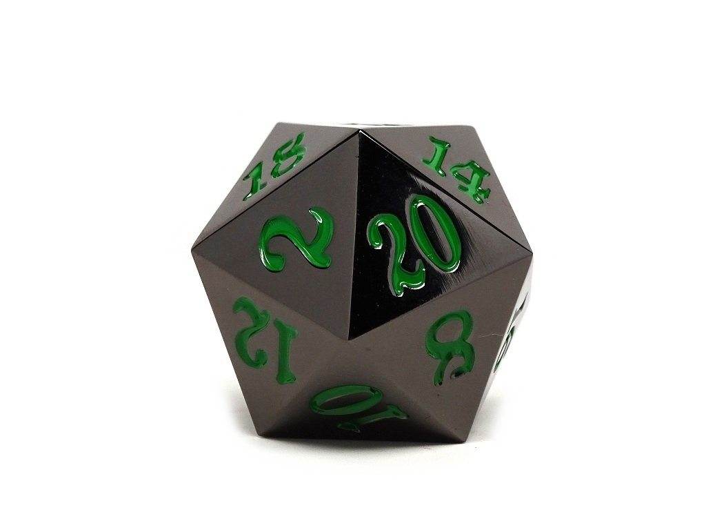 35mm Over Sized Gunmetal Green D20 Dice - 