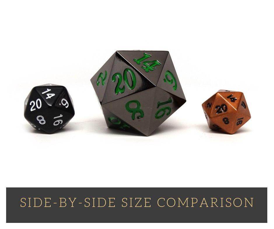 35mm Over Sized Gunmetal Green D20 Dice - 