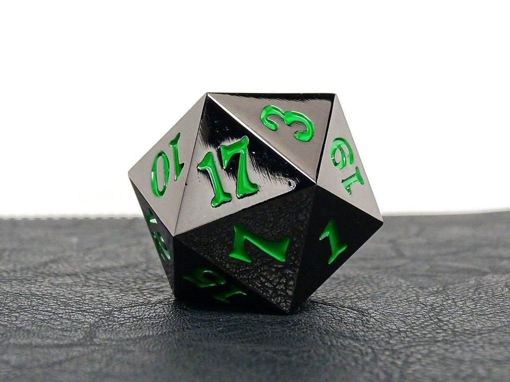 35mm Over Sized Gunmetal Green D20 Dice - 