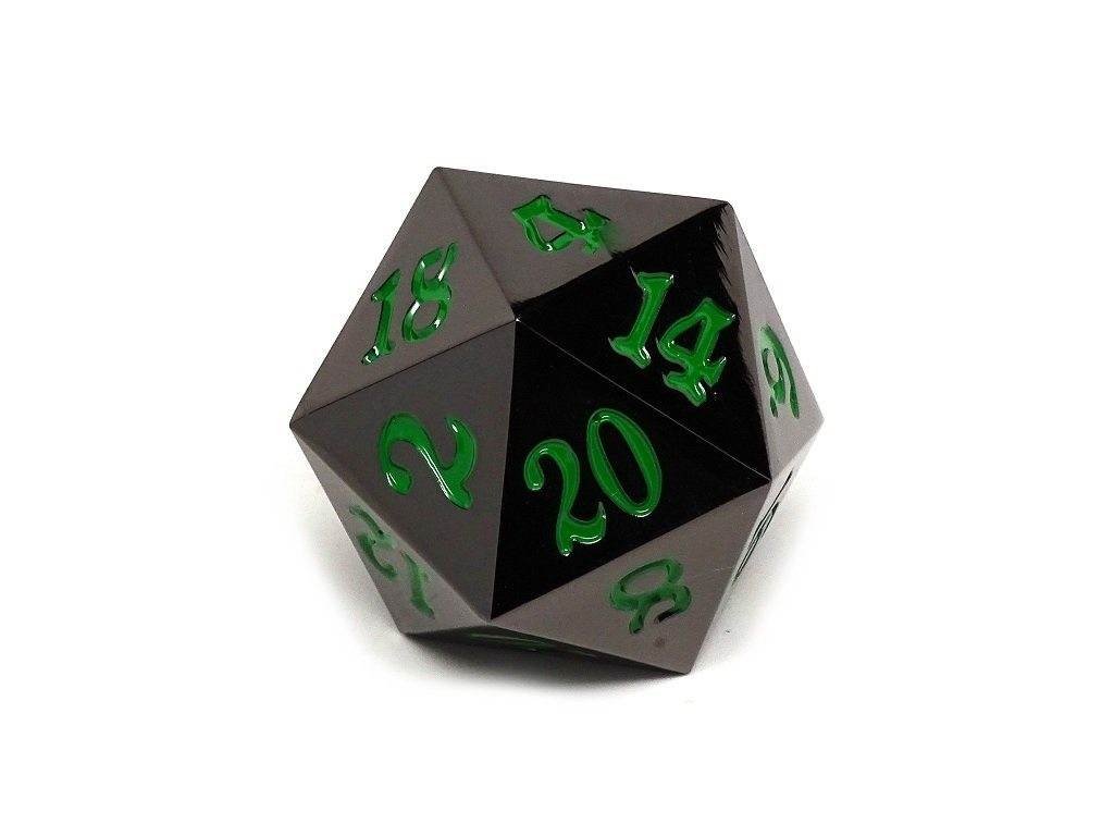 35mm Over Sized Gunmetal Green D20 Dice - 