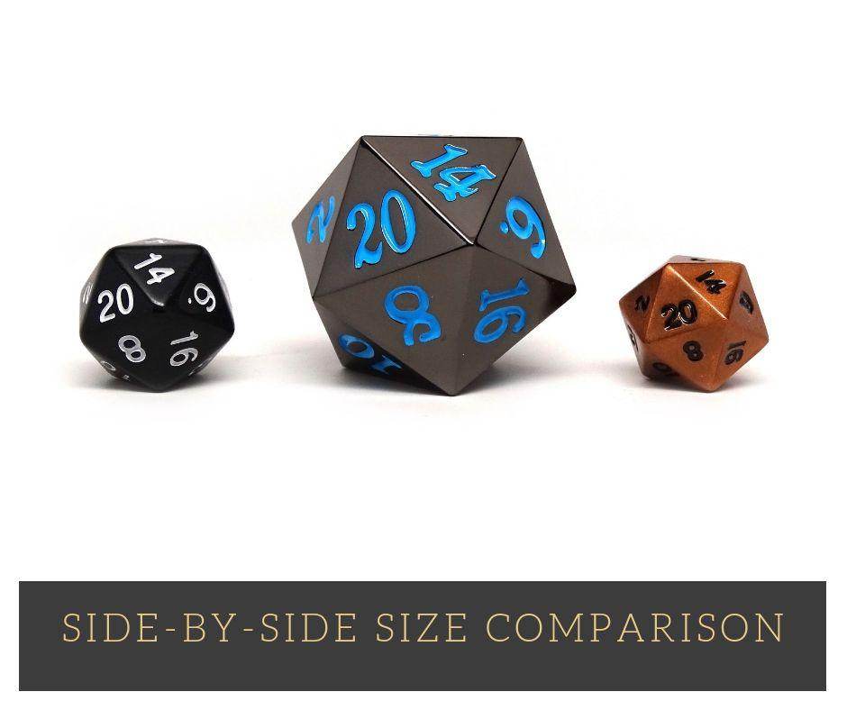 35mm Over Sized Gunmetal Powder Blue D20 Dice - Single Die - 