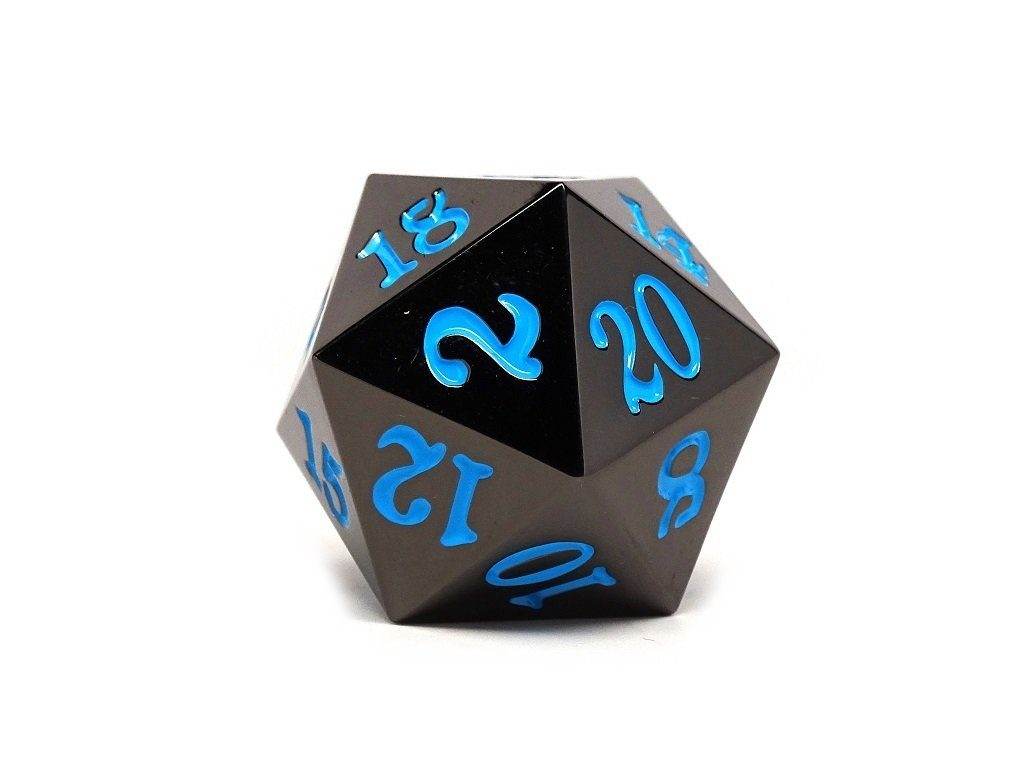 35mm Over Sized Gunmetal Powder Blue D20 Dice - Single Die - 