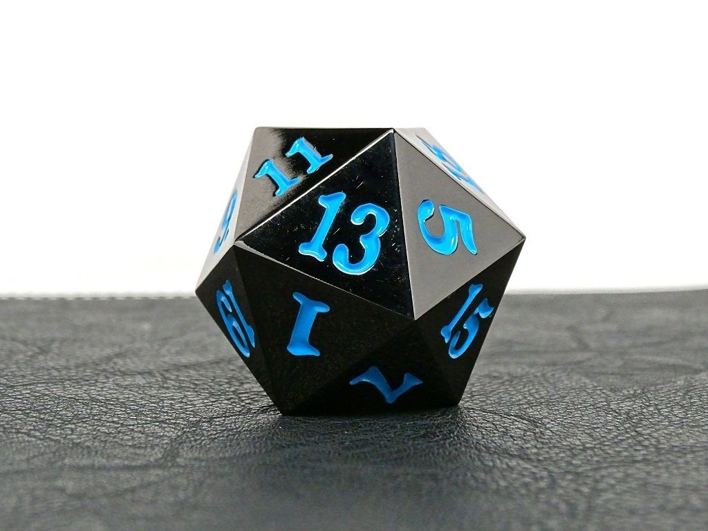 35mm Over Sized Gunmetal Powder Blue D20 Dice - Single Die