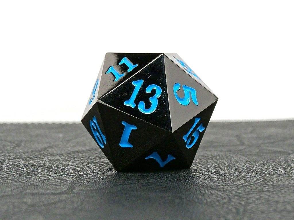35mm Over Sized Gunmetal Powder Blue D20 Dice - Single Die - 