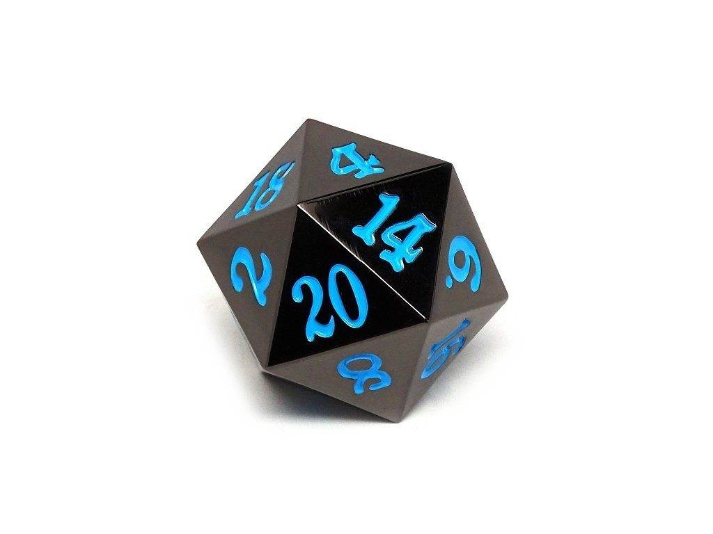 35mm Over Sized Gunmetal Powder Blue D20 Dice - Single Die - 
