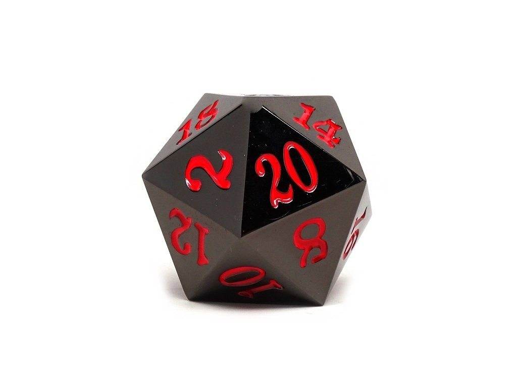 35mm Over Sized Gunmetal Red D20 Dice - Single Die - 
