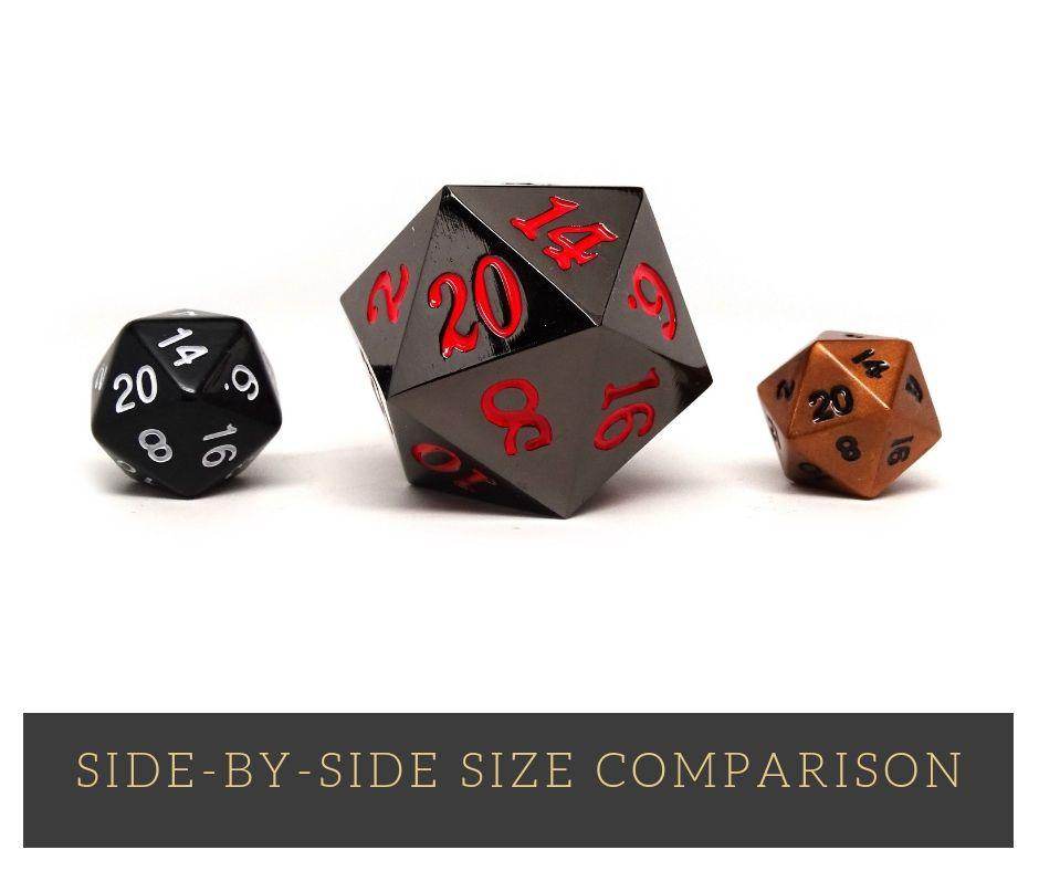 35mm Over Sized Gunmetal Red D20 Dice - Single Die - 