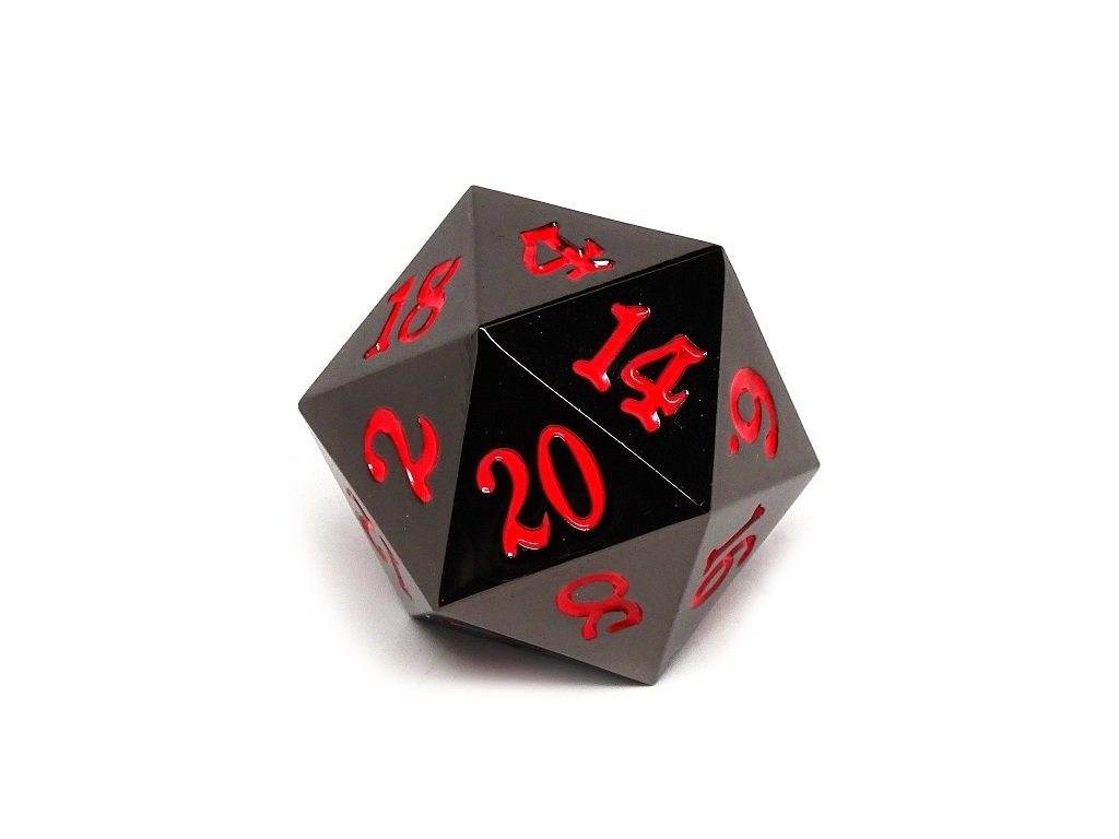 35mm Over Sized Gunmetal Red D20 Dice - Single Die - 