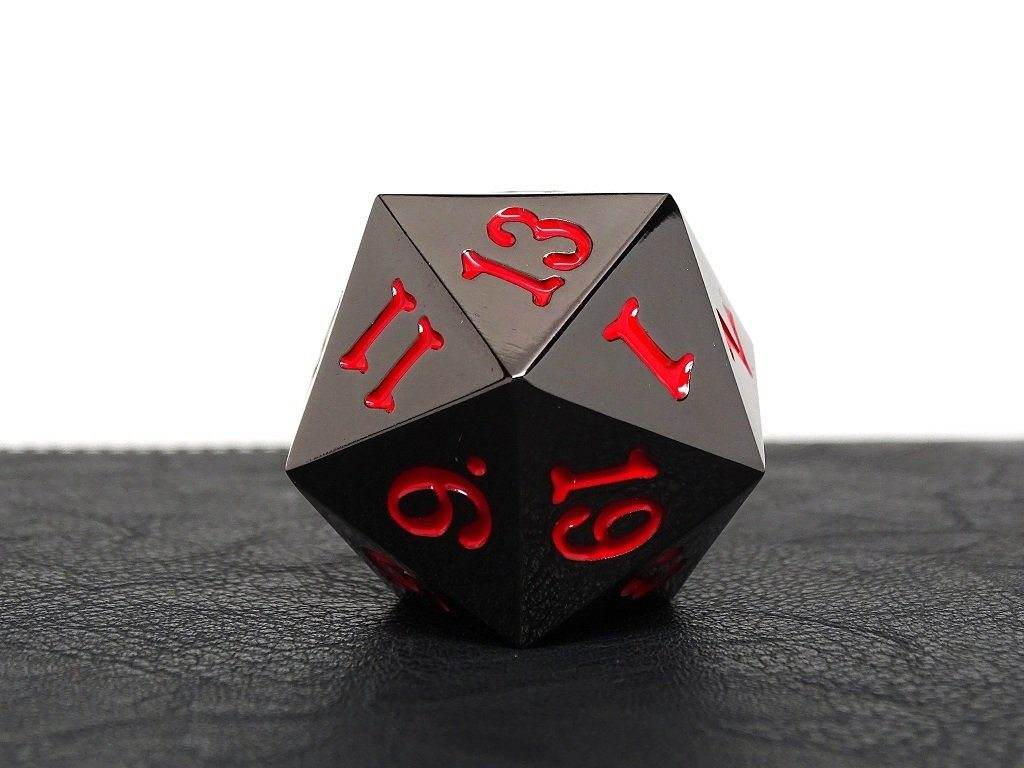 35mm Over Sized Gunmetal Red D20 Dice - Single Die - 