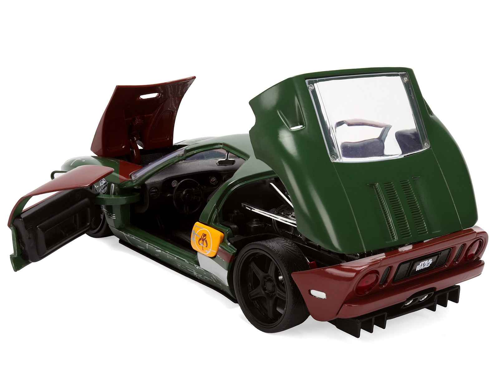 2005 Ford GT Green (Weathered) with Graphics and Boba Fett Figure "Star Wars" Franchise "Hollywood Rides" Series 1/24 Diecast Model Car by Jada