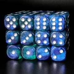 Blue & Green 16mm Glitter Pipped Dice - 