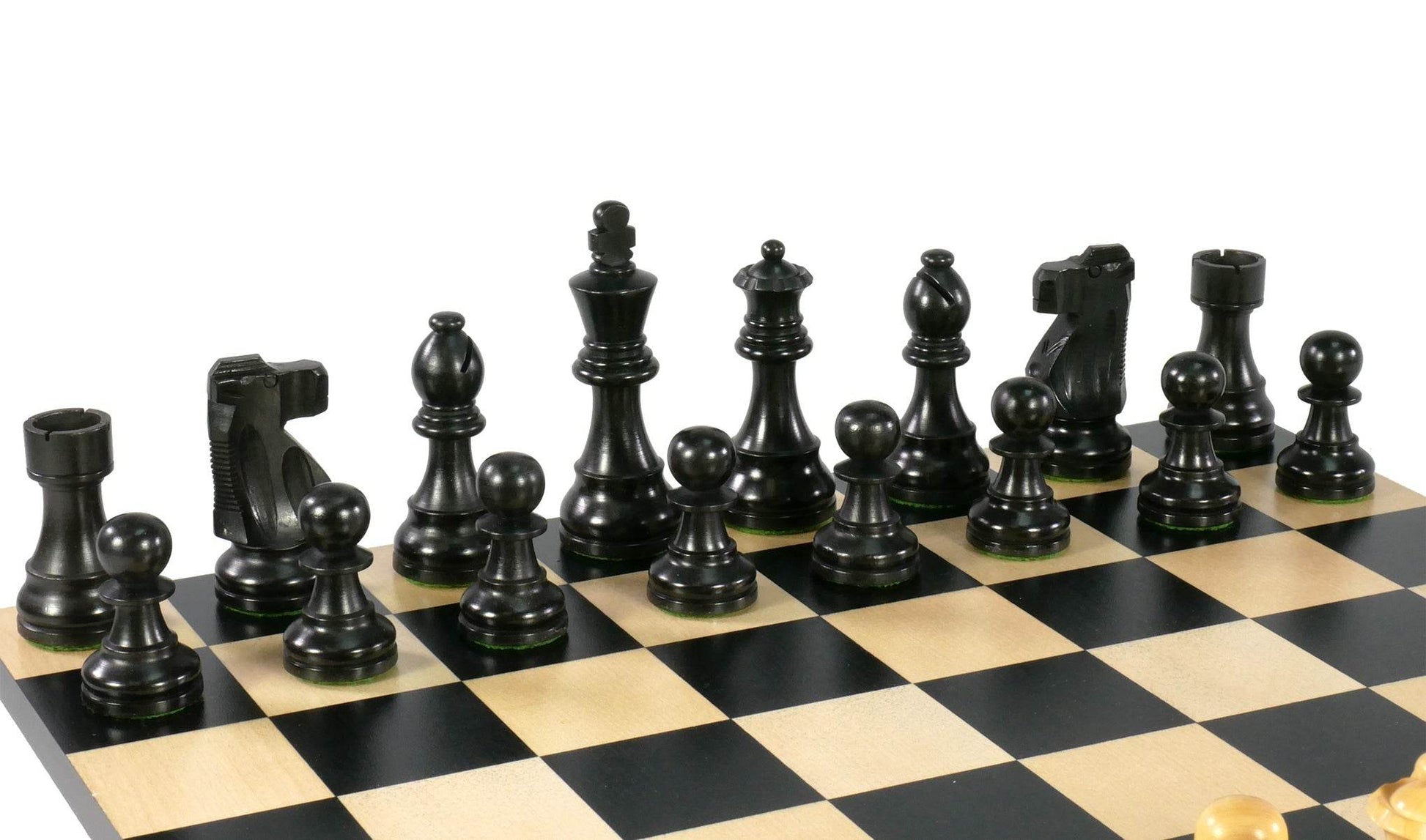 Chess Set - Black French Chessmen on Black/Maple Basic Chess Board - 