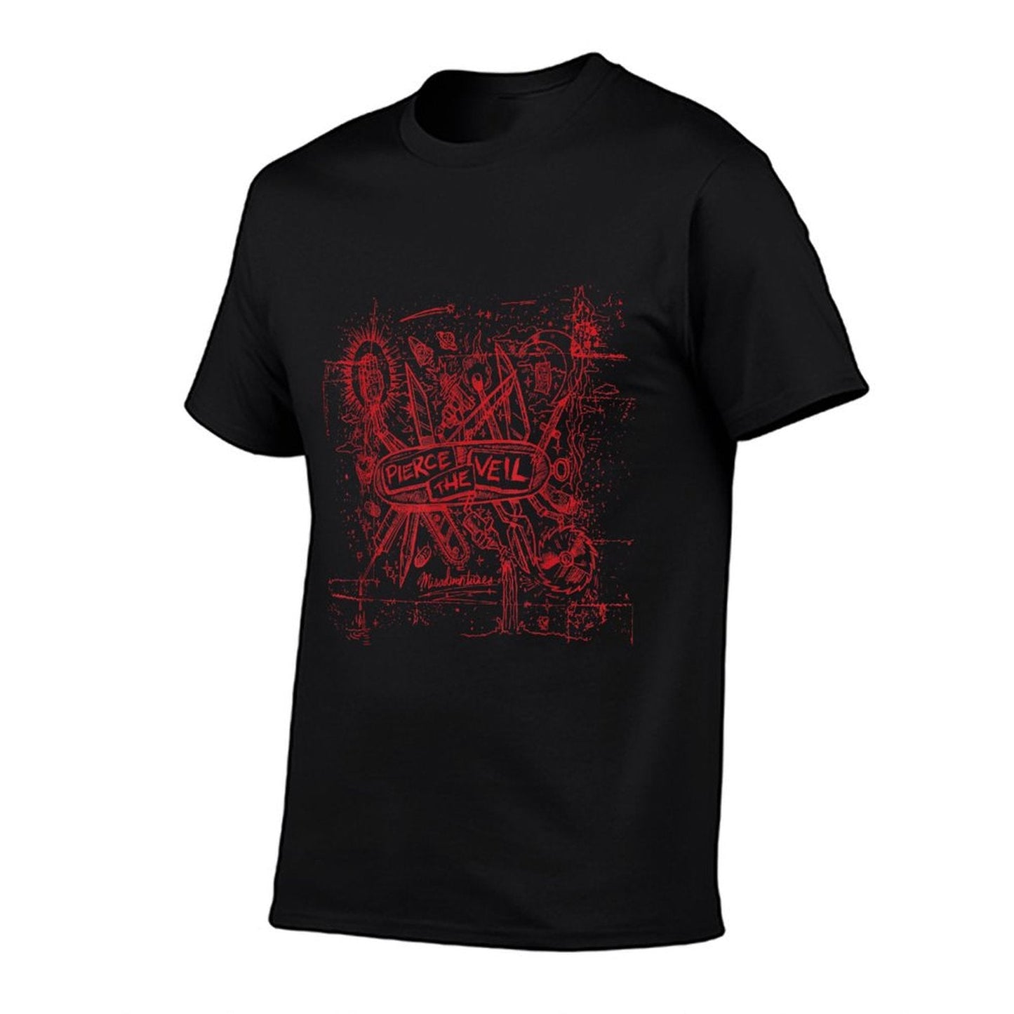 Pierce The Veil - Misadventures Cover in Red Print  Heathered Texture T-Shirt