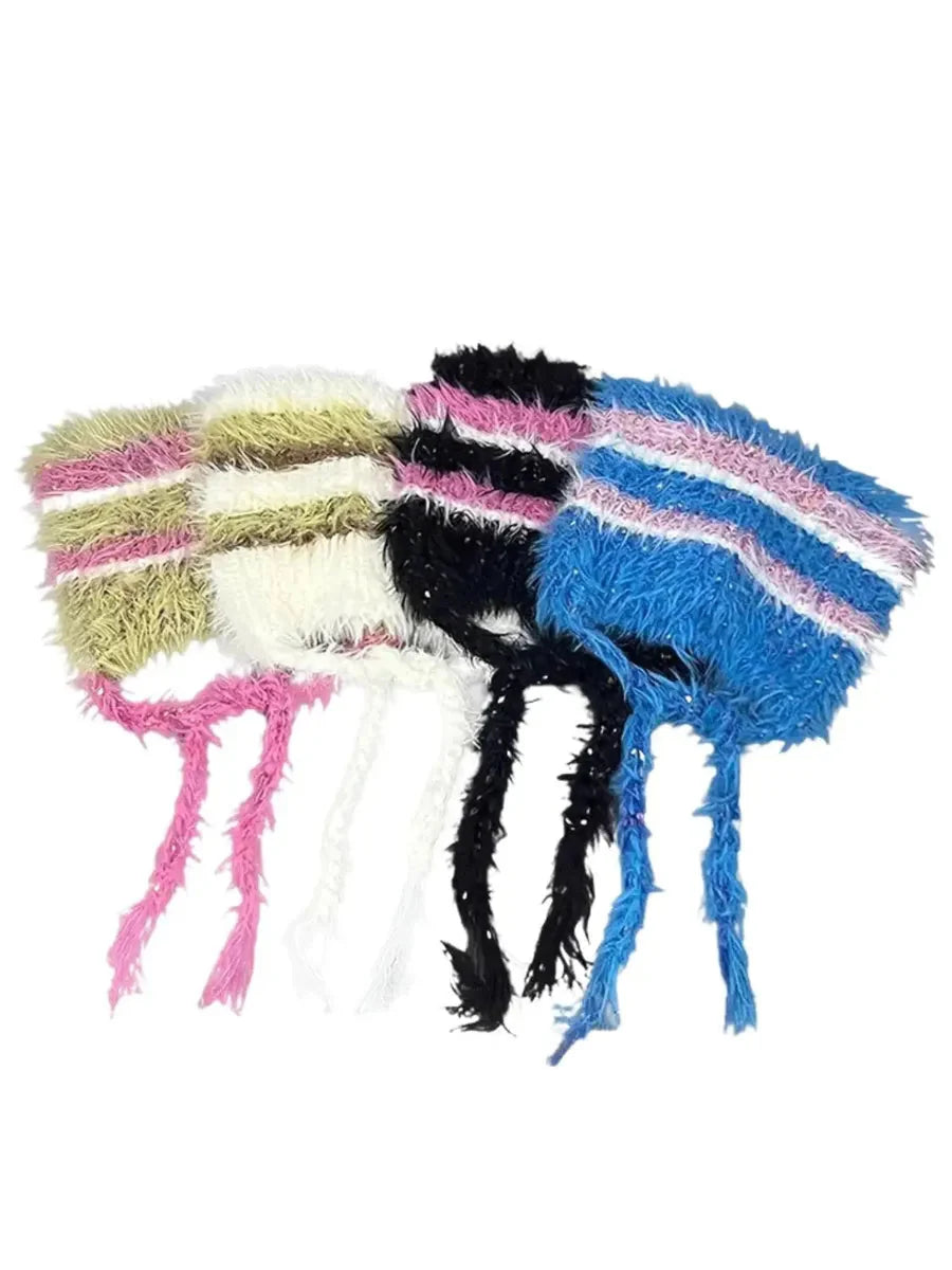 'Raspberry Chocolate' Harajuku Contrast Striped Plush Hat