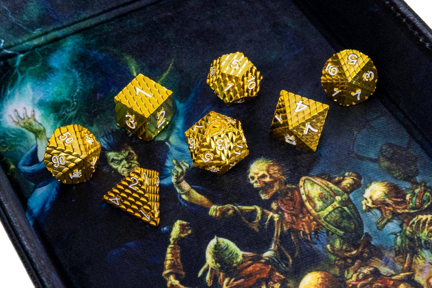 D&D Dragon Scale Metal Dice Set — Gold