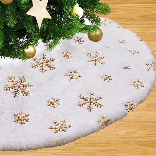 38CM White Snowflake Plush Christmas Tree Skirt