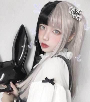 Anime Cosplay Wig Female Long Straight Hair - Black granny grey