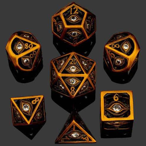 Dragon's Eye Hollow Metal Dice Set - White Gems - 