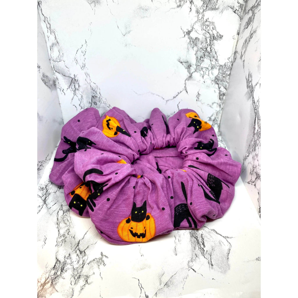 Purple Pumpkin Cat Halloween Scrunchie - 
