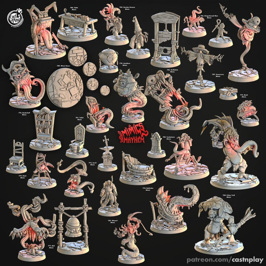 3D Printed Cast n Play Table Mimic Mimics Mayhem Set 28mm 32mm D&D
