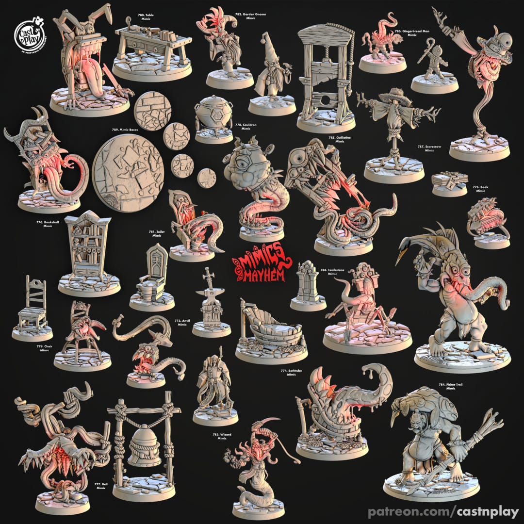 3D Printed Cast n Play Wizard Mimic Mimics Mayhem Set 28mm 32mm D&D