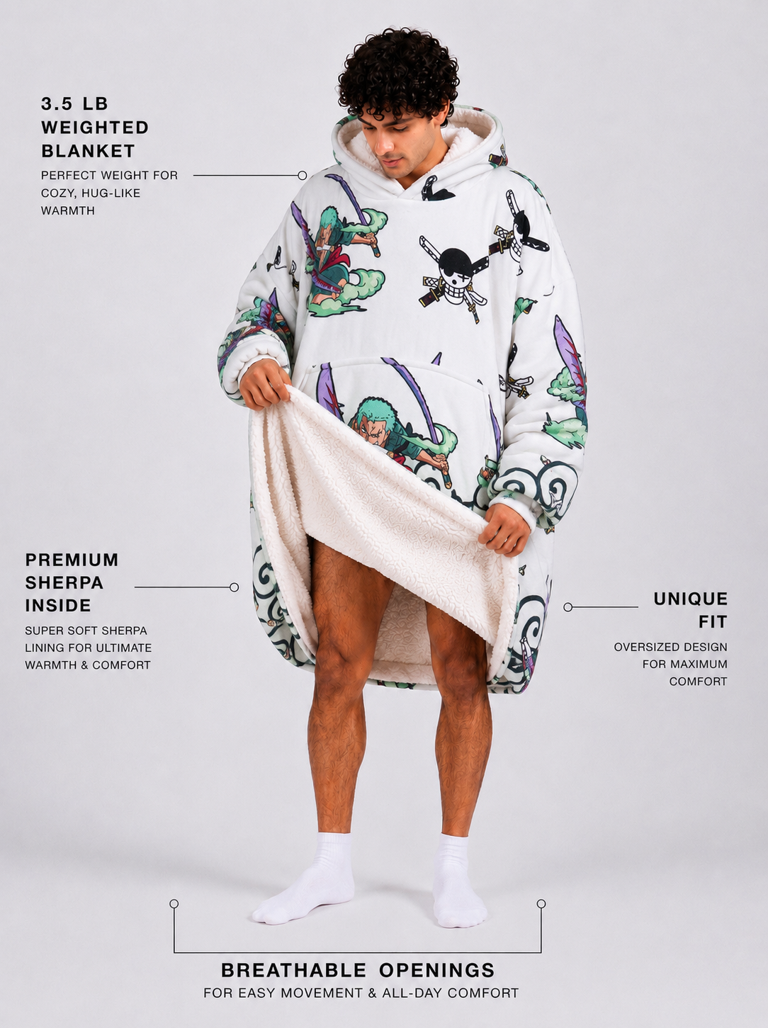 Zoro One Piece Wearable Blanket Hoodie for Kids & Adults | OLM Toys