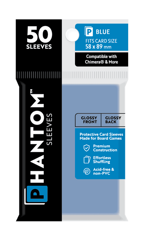 Phantom Sleeves: Blue Size (58mm x 89mm) 50 ct - Glossy Front / Glossy Back